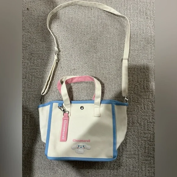 Sanrio Cinnamoroll 2way Purse Bag Handbag White Canvas Adjustable Japan Kitty - Picture 2 of 5